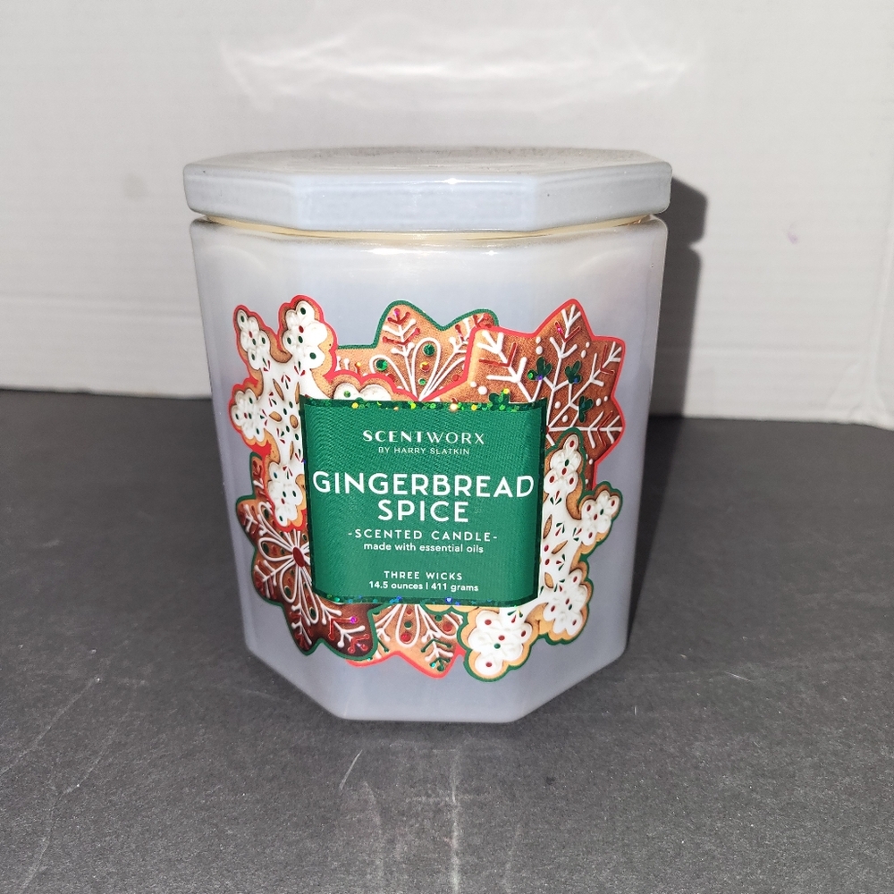 Rare GINGERBREAD SPICE Candle 14.5 oz SCENTWORX Slatkin 3-Wick OCTAGON JAR HTF